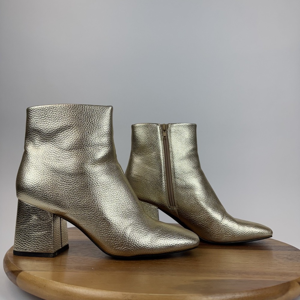 Womens‎ Katy Perry The Geminni Gold Faux Leather Heeled Ankle Boots Size 9 M GUC